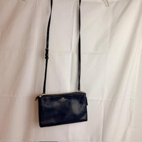 Coach Leather Crossbody Double Zip Bag Navy Blue with Gold Hardware - Picture 2 of 10